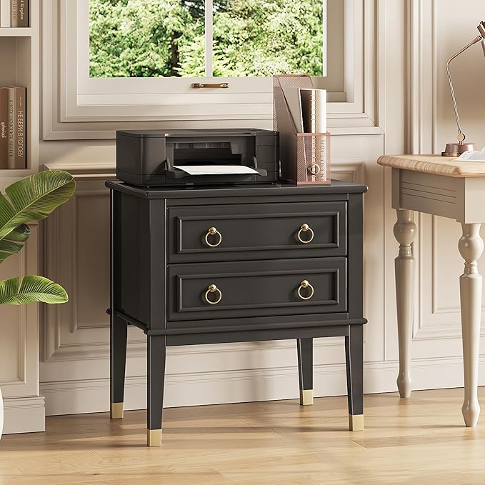 Huuger 27.6 Inch Tall Nightstand with Charging Station, USB-C Port, Larger Night Stand Set of 2, Bedside Table with 2 Drawers, 11.4 Inch Raised Legs, Side Tables End Tables, for Bedroom, Black