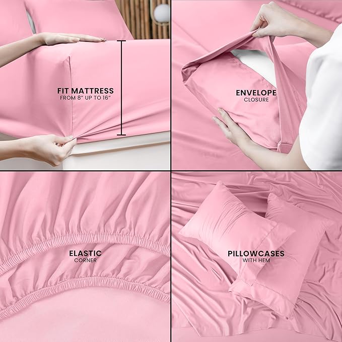 Utopia Bedding Full Bed Sheets Set - 4 Piece Bedding - Brushed Microfiber - Shrinkage and Fade Resistant - Easy Care (Full, Pink)