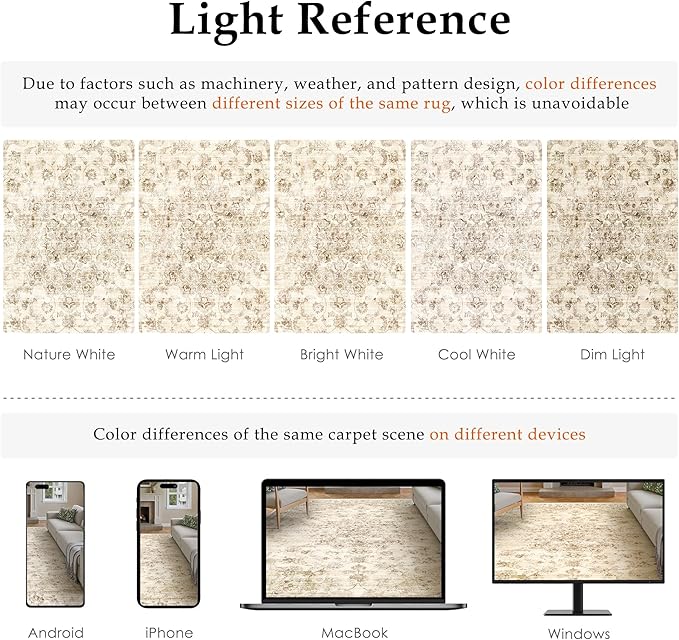 2x6 Washable Neutral Runner Rug Beige Vintage Hallway Kitchen Carpet Non-Slip Soft Low Pile Floral Throw Rug for Bedroom Bathroom Laundry Living Room