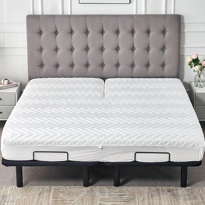 Waterproof Quilted Split Top California King Mattress Protector for Adjustable Bed with Upper Flex Fitted Sheet Padded Mattress Cover 32-34 Split from Head
