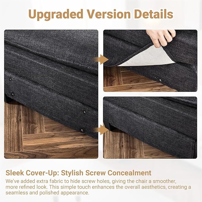 VINGLI 121" Cloud Linen Couch, Comfy Modular Sectional Sofa Set for Living Room,Modern 3-Seat Convertible Loveseat Sofa with 1 Ottoman for Small Space, Black