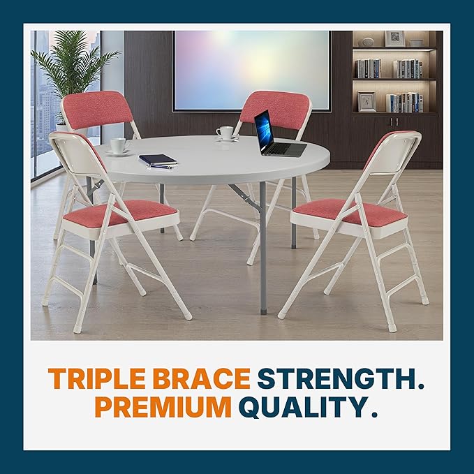 OEF Furnishings OEF2300 Series Heavy-Duty Premium Fabric Padded Upholstery Double-Hinged Triple-Braced Folding Chairs (4-Pack, Crimson Red/Gray)