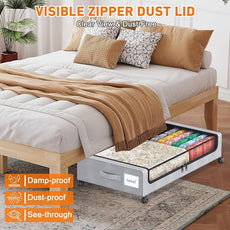 Under Bed Storage with Wheels, 2-Pack Under Bed Storage Containers with Clear Lids, XXL 60L Under the bed storage Organizer Bins, Rolling Under Bed Metal Drawer for Clothes,Shoes,Toys (Gray, 2 Pack)