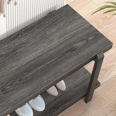 FOLUBAN 47 Inch Shoe Storage Bench, Rustic Wood and Metal Entryway Bench for Hallway Front Door Entrance, Vintage Indoor Shoe Rack Bench Seat for Bedroom Living Room, Dark Gray