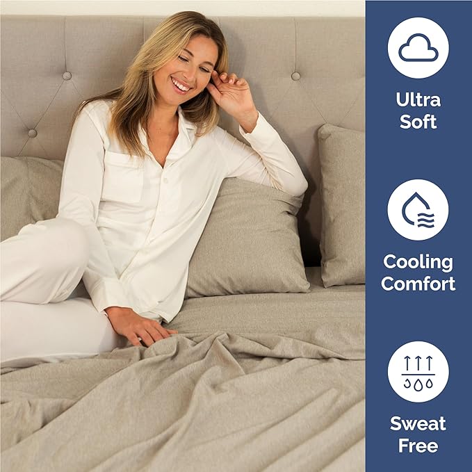 Full 6 Piece Sheet Set - Comfy Breathable & Cooling - Soft Hotel Luxury Bedding Set with 8-16 Inch Deep Pockets - 1 Flat & 1 Fitted Sheet & 4 Pillowcases - Wrinkle Free & Easy Care - Heathered Beige