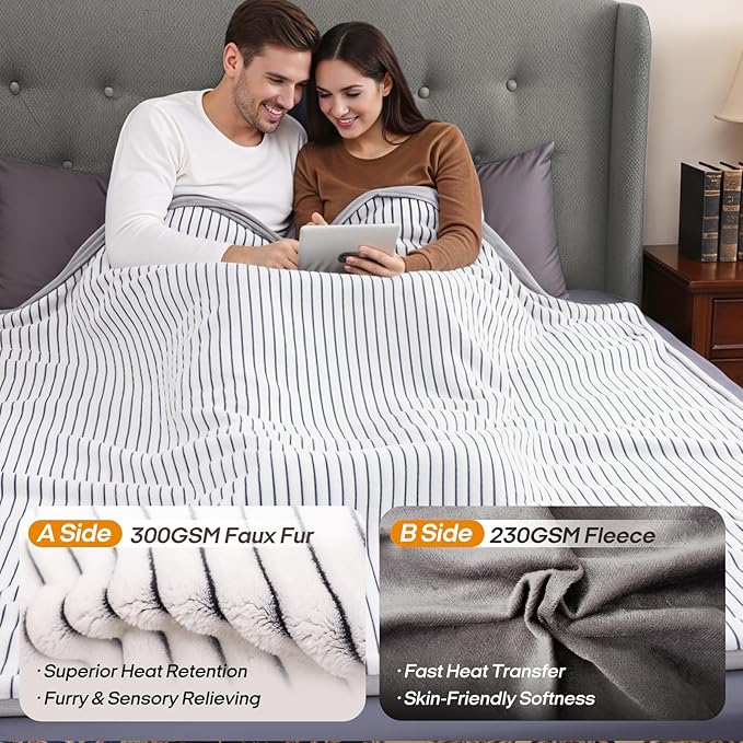 ZonLi 2-in-1 Weighted Heated Blanket for Back Pain, Heated Weighted Blankets (60”x80”,15lbs), 6 Heating Levels 1-10H Auto Off, Soft Ribbed Flannel Washable, Queen Size Chirstmas Gift for Family