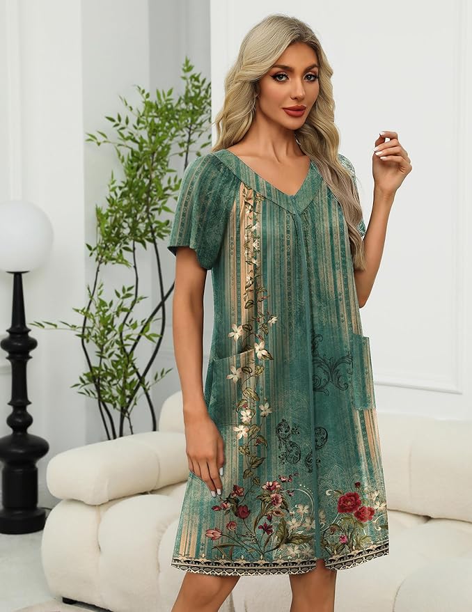 Ekouaer Women Robe Zipper Front Mumu Duster Robes Zip Up Housecoat Soft Sleepwear with Pockets