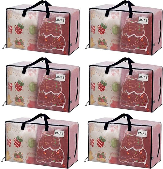 VENO 6 Pack Moving Bags and Large Christmas Decoration Storage Bins with lids. Alternative to Moving Boxes, Packing Supplies for College. Heavy Duty Totes (Clear, 6 Pack)
