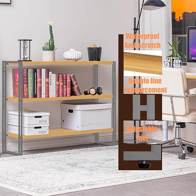 Jerry & Maggie Industrial 3-Tier Wooden Ladder Shelf, 47" Wall Mounted Bookshelf, Heavy Duty 1.2" Thick Plank Rustic Brown Bookcase for Living Room, Office, Kitchen, Modern Home Decor