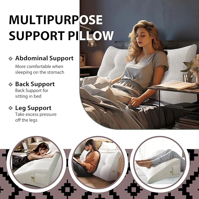 11 lbs Thickened Wedge Pillow Headboard Body Positioner Bed Backrest Support Triangular Headboard Pillow for Sleeping with Side Pocket Velvet Positioning Support Velvet White Queen