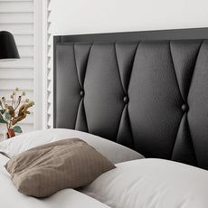 iPormis Full Size Metal Bed Frame, Faux Leather Button Tufted Headboard Platform Bed, Heavy Duty Slats Support, 12