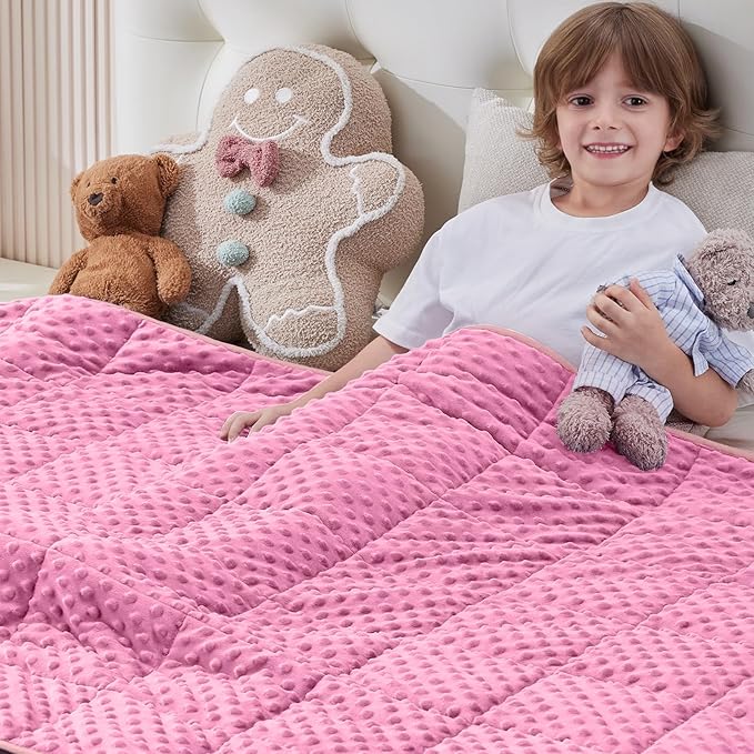 anfie Weighted Blanket Kids(50"x60" 5lbs) Weighted Blanket Cooling Blanket for Sleeping,Throw Size Breathable Blanket with Premium Glass Bead(Pink)