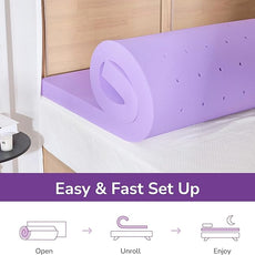 2 Inch Cal King Lavender Infusion Memory Foam Mattress Topper for Relaxing Sleep, Ventilated & Pressure Relieving, CertiPUR-US Certified, Medium Firm Topper in a Box, Cal King Size, 72