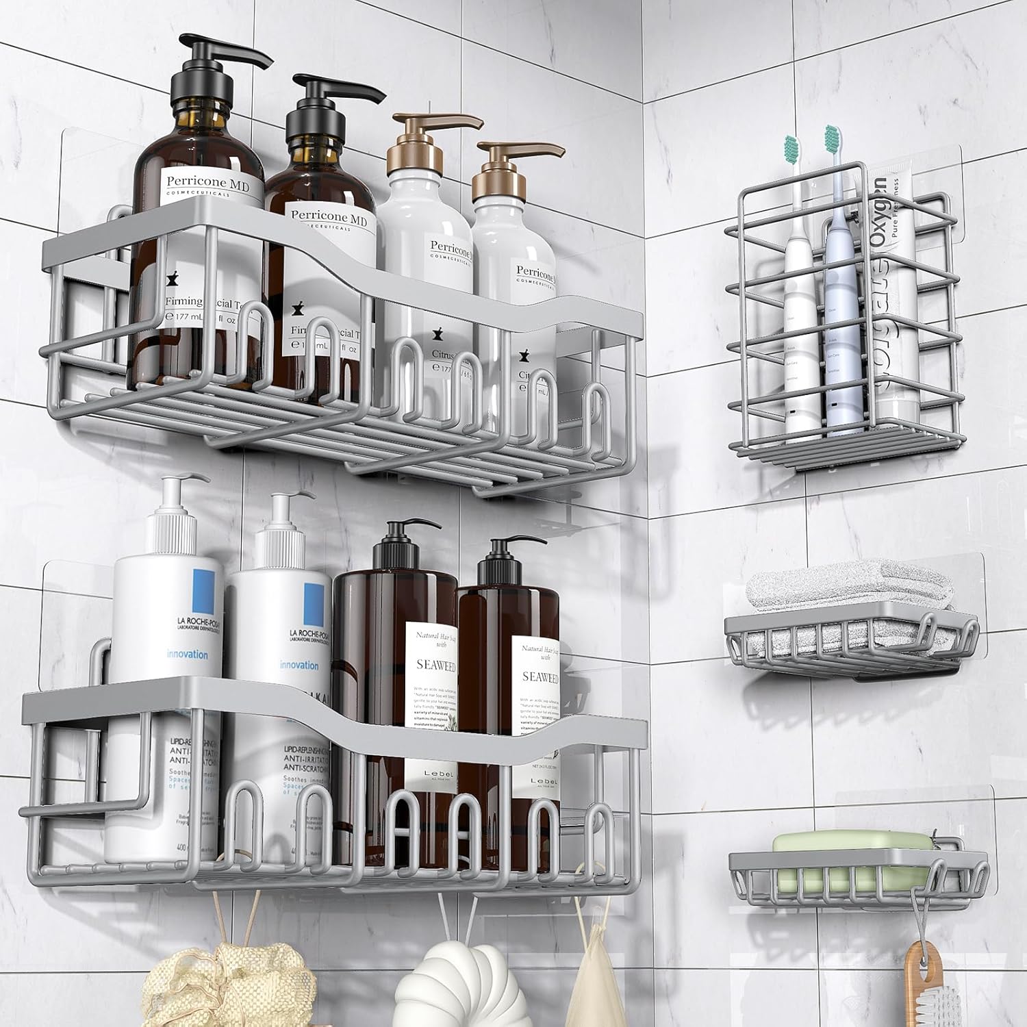 EUDELE Adhesive Shower Caddy, 5 Pack Rustproof Stainless Steel Bath Organizers With Large Capacity, No Drilling Shelves for Bathroom Storage & Home Decor Dormly
