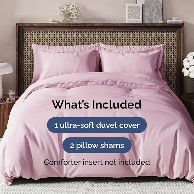 Duvet Cover King Size Set - Extra Soft King Size Duvet Cover 104 x 90 with 2 Pillow Shams - Hotel Luxury Easy Care and Fade Free w/Zipper Closures & Ties - Comfy Breathable Bedding Set (Light Pink)