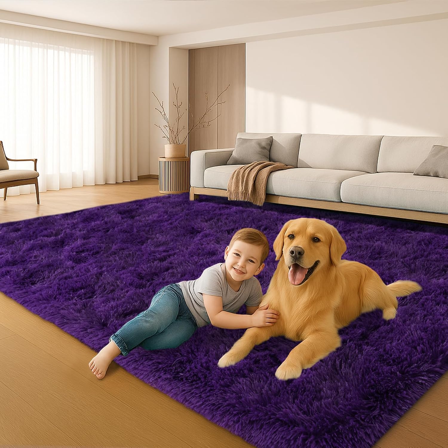 8x10 Area Rugs Living Room, Beige Large Plush Fluffy Bedroom Carpet, Non-Slip Upgraded Indoor Thick Soft Rug, Modern Plush Carpet Suitable for Kids Home Decor Aesthetics Dorm. Dormly