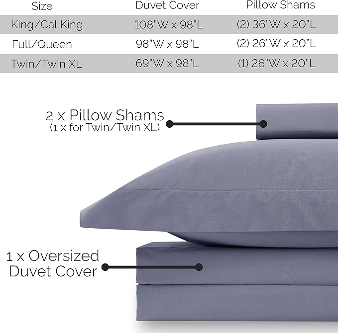 Southshore Fine Living, Inc. Premium Collection Oversized King Duvet Cover Set, Soft Duvet Cover with Zipper, 3-Piece, Two Matching Shams (108 in Wide X 98 in Long), King/California King, Denim