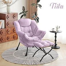 Tiita Lazy Chair with Ottoman, Modern Large Accent Lounge Armchair, Comfy Leisure Sofa Reading Chair with Footrest for Bedroom, Living Room, Dorm Rooms, Garden and Courtyard, Purple