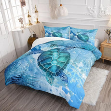 CVHOUSE Sea Turtle Bedding Set,Sea Turtle Comforter Full,Ocean Bohemia Comforter Set for Boys Kids Girls,Ocean Quilt Set with 1 Comforter and 2 Pillow Cases