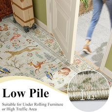 DUKINO 5x7 Rug, Washable Animal Living Room Rug with Non Slip Vintage Design, Soft Low Pile Large Carpet for Bedroom, Nursery, Dining Room, Farmhouse, Playroom, White