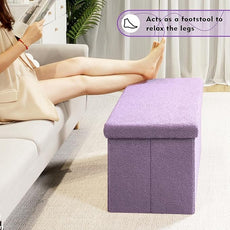 PINPLUS Folding Storage Ottoman Bench, Sherpa Ottoman with Storage, Large Long Shoes Bench Chest with Lid, Footrest for Living Room, Entryway, Purple, 31.5'' x 15.7'' x 15.7''