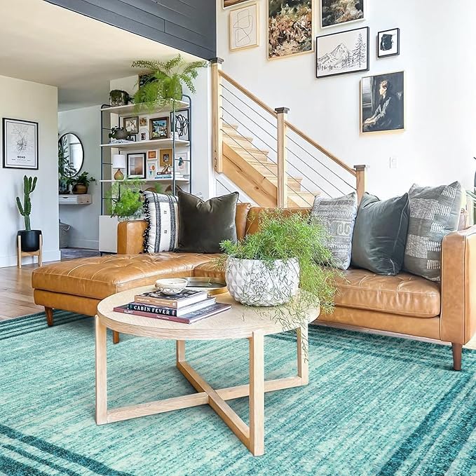 Lahome Modern Abstract 6x9 Area Rugs for Living Room, Washable Teal Bedroom Rug 6x9 Non Shedding, Low-Pile Soft Minimalist Bordered Indoor Large Carpet for Dining Room Playroom