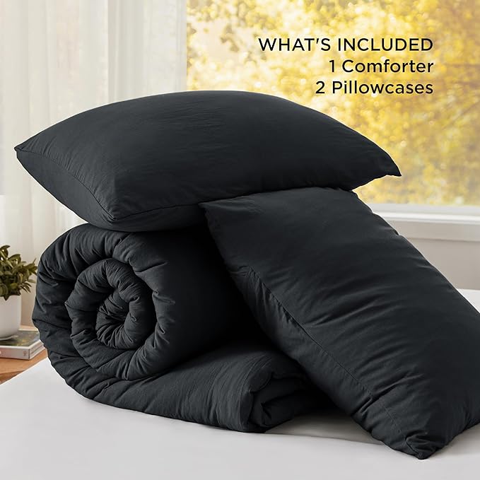 Bedsure Super King Size Comforter Set, Black Soft Prewashed Bedding for All Seasons, 3 Pieces GentleSoft™ Bed Set, 1 Lightweight Comforter (120"x120") and 2 Pillowcases (20"x36")