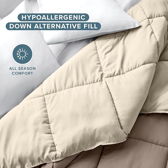 Bare Home Twin/Twin Extra Long Comforter - Reversible Colors - Goose Down Alternative - Ultra-Soft - Premium 1800 Series - All Season Warmth - Bedding Comforter (Twin/Twin XL, Taupe/Sand)