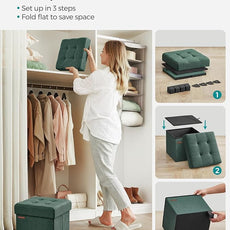 SONGMICS Storage Ottoman, Small Ottoman Foot Rest with Legs, 15 x 15 x 15.7 Inches Foot Stool, Load up to 660 lb, for Living Room, Bedroom, Dorm, Retro Green ULSF014C01