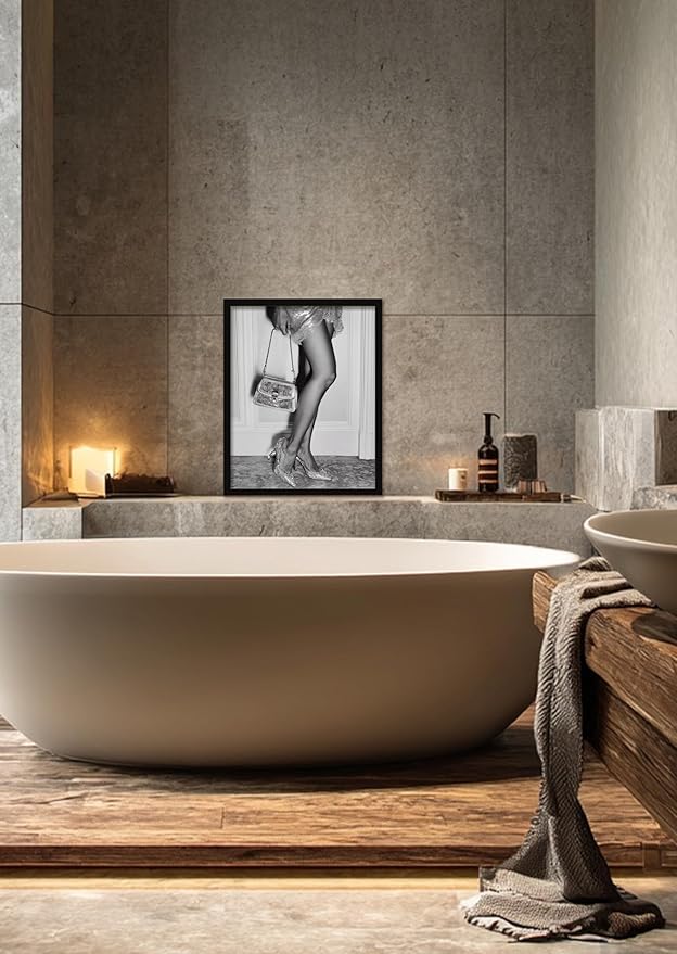Luxury Lady Posters Canvas Art Wall Decor Trendy Black And White Wall Art Retro Girl Room Prints Beautiful Chic Woman Picture For Bedroom Office living room Bathroom Wall Decor 16" × 20" With Framed