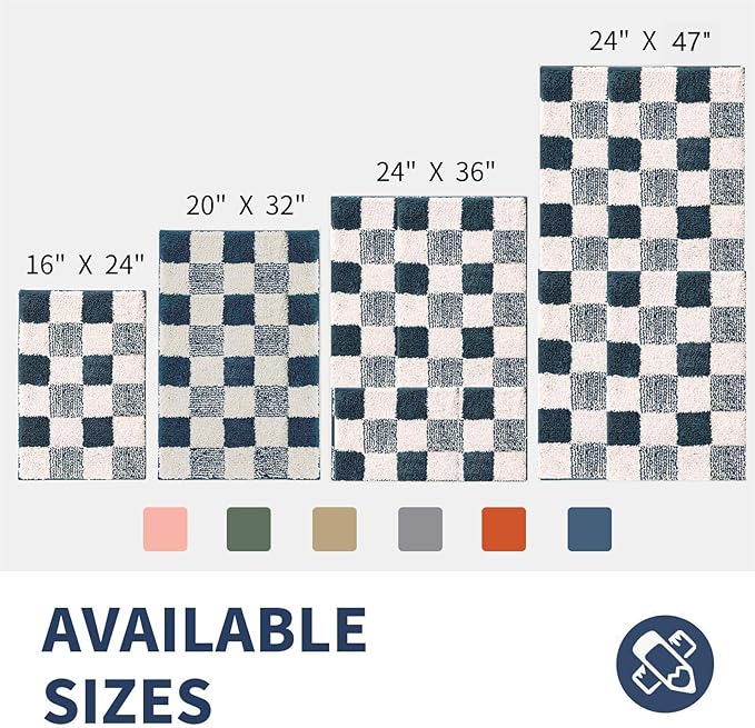 CozeCube Bath mats for Bathroom Non Slip, Fluffy Absorbent Microfiber Bath mat Washable, Aesthetic Bathroom Rugs, Cute Navy Blue Checkered Bath mat, Navy Blue, 32" x 20"