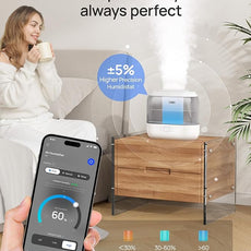 Dreo Smart Humidifiers for Bedroom, Top Fill 4L Cool Mist Humidifier with Nightlight, 36H Runtime, Touch/APP/Voice Control, Quiet Ultrasonic Humidifiers for Large Room, Home, Baby, Plants, Office