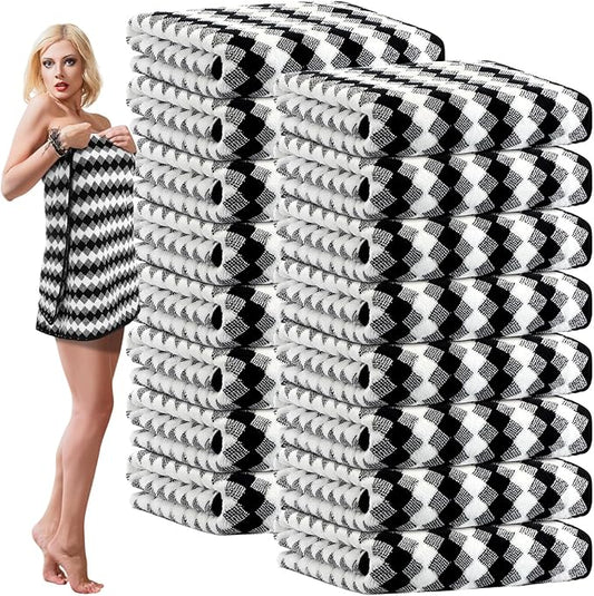 16 Pack Microfiber Bath Towels Bulk 27'' x 60'' Oversized Size Bath Towel Highly Absorbent Extra Large Soft Drying for Shower Beach Winter Salon Sport Gym Party (Grid,Black)