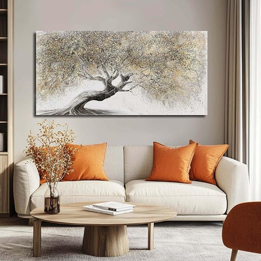 Gold Wall Art Canvas Wall Pictures Large Artwork Landscape Painting Photo Prints Wall Decorations Tree Wall Decor for Living Room Dining Room 29"x58"