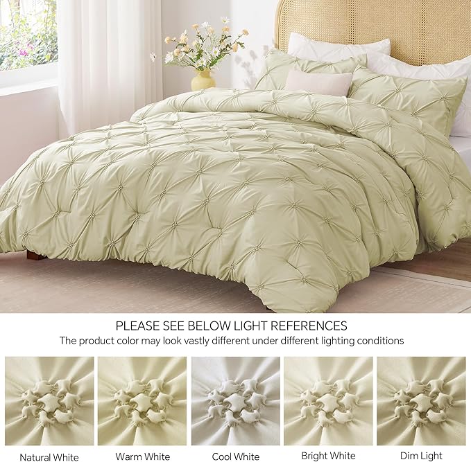 BEDELITE Beige Twin Comforter Set - 2 Peices Boho Pintuck Bedding Comforter Sets, Lightweight Soft & Warm Twin Bedding Sets with 1 Pillowcase for All Season