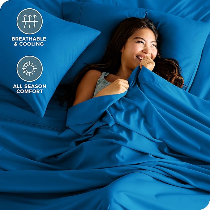 Bare Home King Sheet Set - Luxury 1800 Ultra-Soft Microfiber King Bed Sheets - Double Brushed - Deep Pockets - Easy Fit - 4 Piece Set - Bedding Sheets & Pillowcases (King, Medium Blue) BareHome