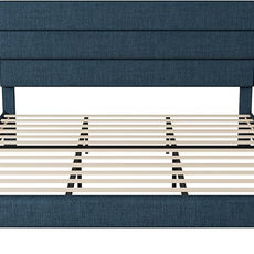 Allewie King Size Platform Bed Frame with Fabric Upholstered Headboard and Wooden Slats Support, Fully Upholstered Mattress Foundation/No Box Spring Needed/Easy Assembly, Navy Blue