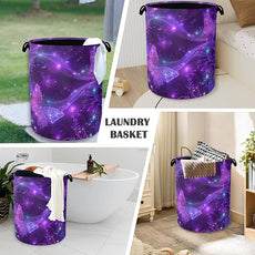 Purple Butterfly Laundry Hamper,Sparkling Dirty Clothes Laundry Basket with Handles Waterproof Oxford Cloth Storage Basket for College Dorms Bathroom Bedroom 16