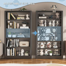 Metal Bookshelf, 5 Tier Bookshelf with Adjustable Shelves, Black Bookcase, Heavy Duty 69” Tall Bookcase, Large Book Case Book Shelf for Bedroom, Living Room, Office, Library