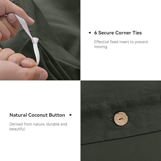 JELLYMONI Cotton Duvet Cover Queen Size - Gray Comforter Cover with Button 100% Washed Cotton 3PCS Breathable Soft Solid Bedding Set Duvet Cover 90×90in & 2 Pillowcases (NO Comforter)