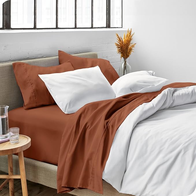 Bare Home California King Sheet Set - 1800 Ultra-Soft Microfiber Cal King Bed Sheets - Double Brushed - Deep Pockets - Easy Fit - 4 Piece Set - Bed Sheets (California King, Terracotta) BareHome