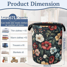 Floral Boho Laundry Basket,Foldable Oxford Cloth Pink Flower Vintage Laundry Hamper with Handles, 20.8