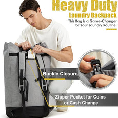 Laundry Bag for College, 115L Heavy Duty Laundry Backpack with Shoulder Straps, Large Dirty Clothes Bag for Dorm, Apartment and Laundromat, Laundry Duffle Bag for Travel, Beach, Camping, oyster grey