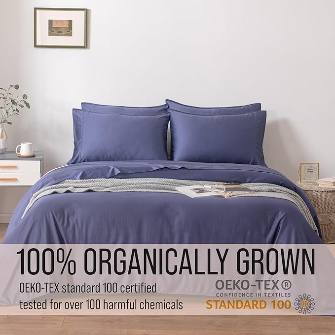 Bella Coterie 6 Piece Luxury Bamboo Viscose Queen Size Sheet Set | 100% Organically Grown | Cooling for Hot Sleepers | 18" Deep Pocket | Soft & Hypoallergenic | 4 Pillowcases [Twilight Blue] BC