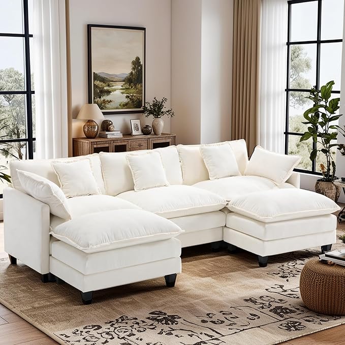 113.4" Modular Sectional Sofa,U Shaped Couch for Living Room,Modern Deep Seat Sofa 3 Seater Chenille Fabric Comfy Cloud Couches with Throw Pillows & Movable Ottoman