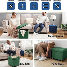 BRIAN & DANY 15 Inches Ottoman with Storage, Square Small Storage Ottoman Foot Rest with Legs, Ottomans Foot Stool for Dorm, Living Room, Entryway (Dark Green)