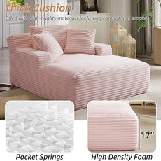 Oversized Chaise Lounge Chair Indoor Corduroy Sofa Bed with Throw Pillows Recliner Chair Comfy Large Deep Seat Sofa Couch for Living Room, Bedroom, Apartment (Pink)
