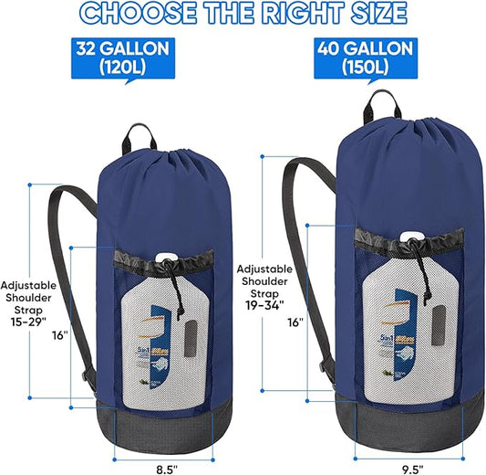 BALEINE 150L Laundry Bag Backpack, 900D Oxford Fabric Large Travel Laundry Bags with Shoulder Straps and 2 Mesh Pockets for College Dorm, Apartment, Laundromat (Navy, 150L)