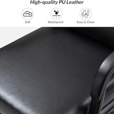 HULALA HOME Modern Faux Leather Home Office Chair with Tilt Lock & Metal Base, Desk Chair with Wheels & Padded Cushion, 360° Swivel Wide Seat Computer Task Chair, Black
