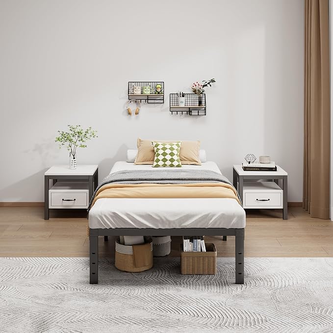 Metal Bed Frame Twin XL Size - 14 Inch Heavy-Duty Twin XL Platform Bed Frame No Box Spring Needed, Easy Assembly, Noise-Free, Sturdy Mattress Foundation, Underbed Storage Space